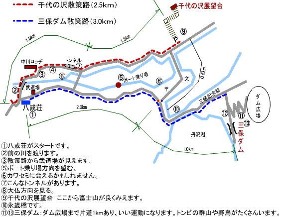 千代の沢散策（2.5km）/三保ダム散策（3.0km）